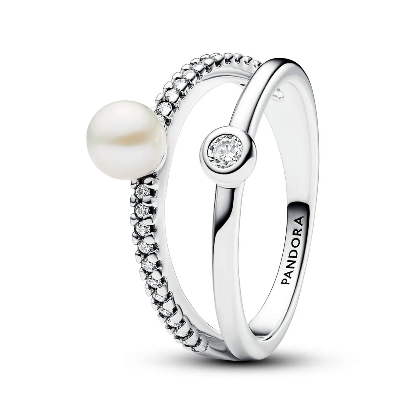 Behandelte Süßwasserzuchtperle & Pavé Doppelband Ring