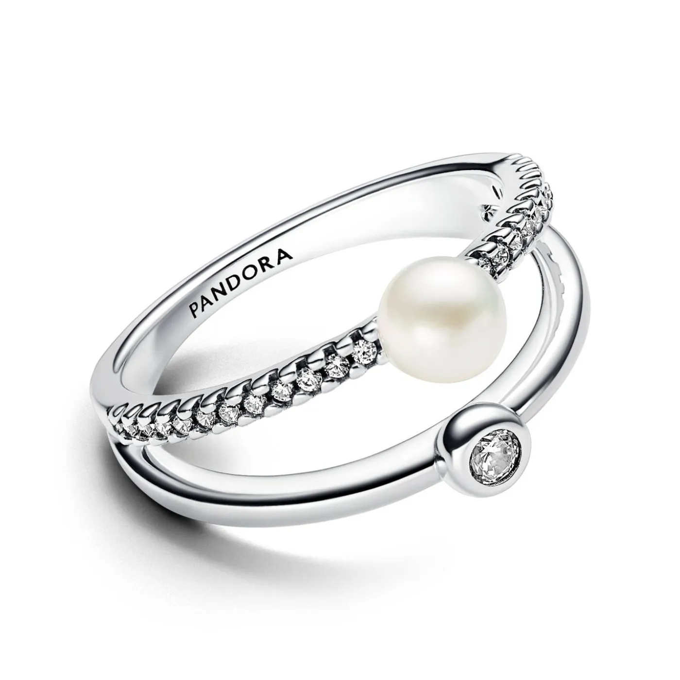 Behandelte Süßwasserzuchtperle & Pavé Doppelband Ring