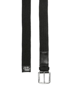 Belt, braided stretch, with leather details, width 3,5 cm