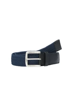 Belt, braided stretch, with leather details, width 3,5 cm