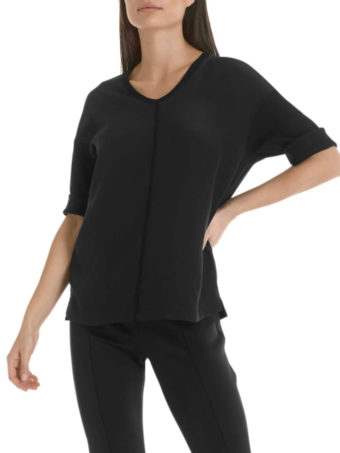 Blusenshirt aus Material-Mix