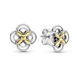 Flower sterling silver and 14k gold stud