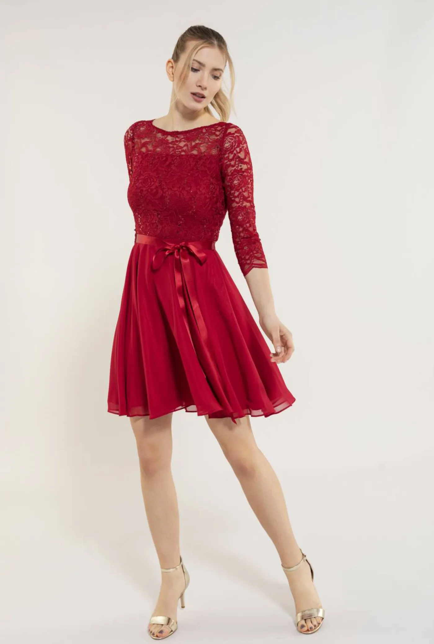 Kleid - Spitze mit Paillette/Chiffo