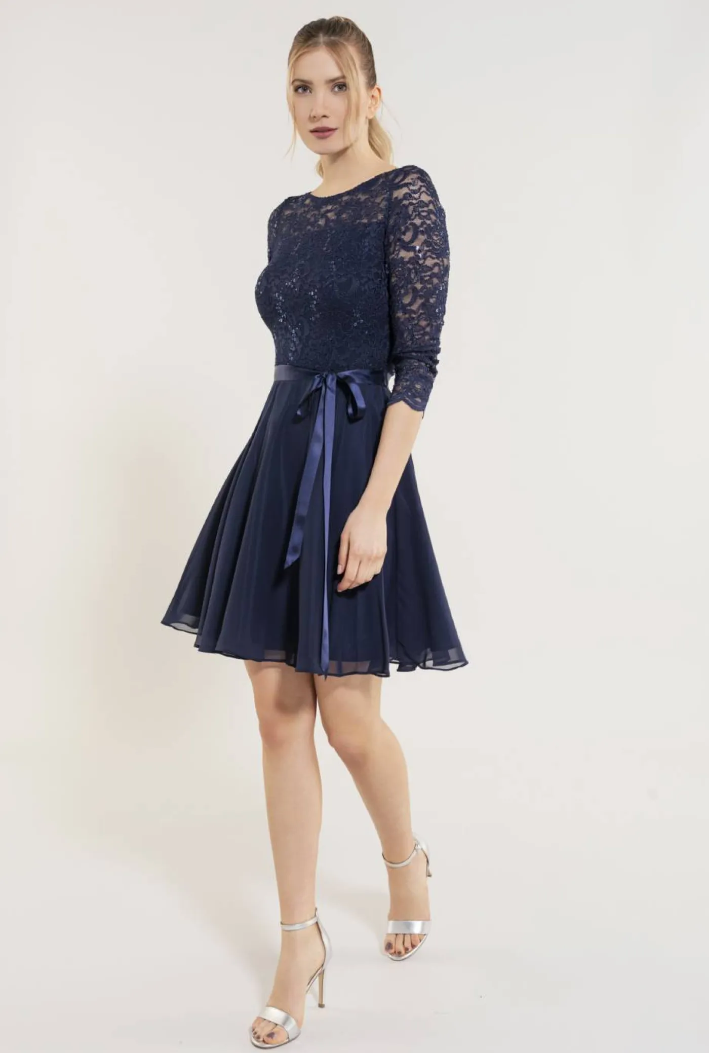 Kleid - Spitze mit Paillette/Chiffo