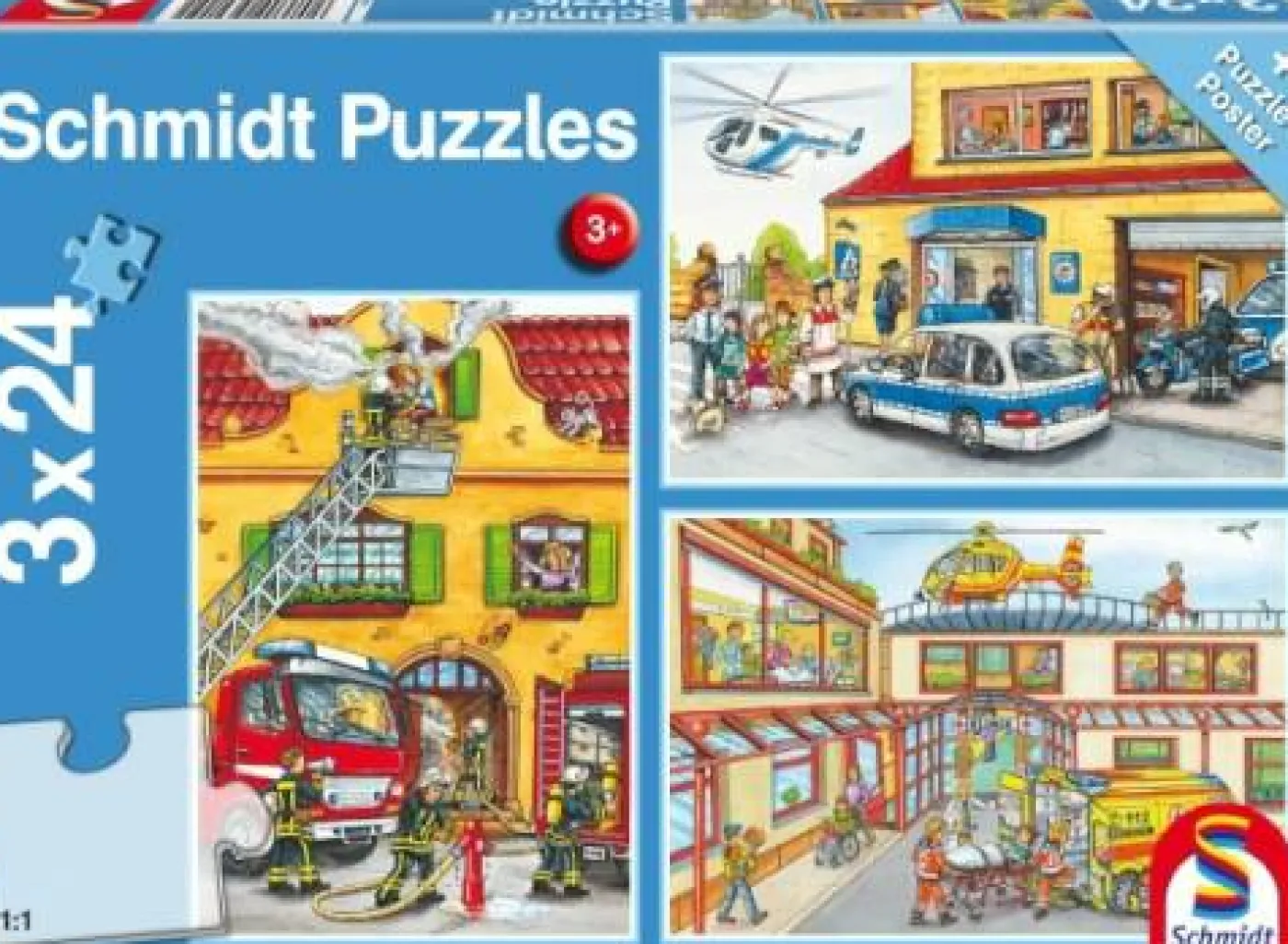 Puzzle "Feuerwehr & Polizei", 3x24 Teile