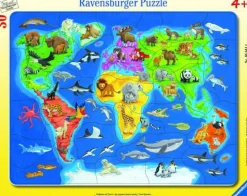 Rahmenpuzzle "Weltkarte mit Tieren", 30 Teile